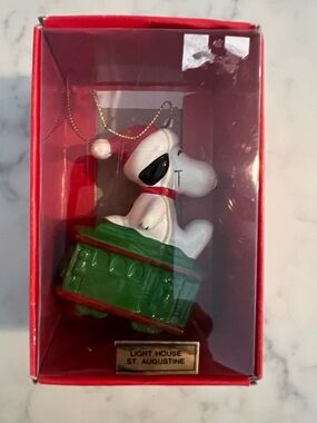 Vintage 1966 Ceramic Snoopy Train Car Collector Christmas Ornament Peanuts